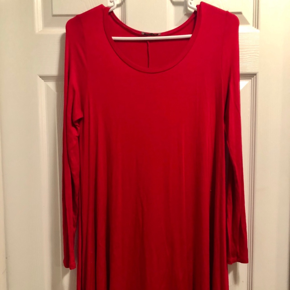 Red long sleeve t-shirt dress